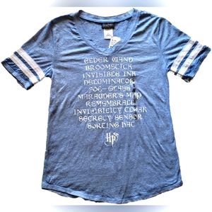 NWT Harry Potter V-Neck Short Sleeves Ringer T-Shirt - Blue/White - Small